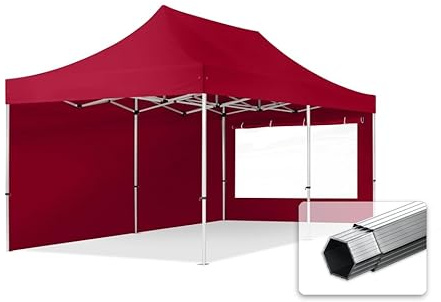 TOOLPORT Faltzelt Professional 3x6 m - mit 2 Seitenteilen (Panoramafenster) Faltpavillon ALU Pavillon Partyzelt rot