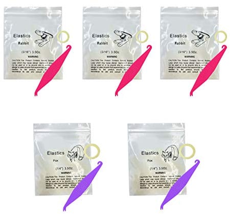 Kieferorthopädische Gummibänder, 500 Stück, Mittlere Stärke 3.5OZ, Dreadlocks, Haarzöpfe, Zahnlücke, 5 Stück Platzierer für Zahnspangen (Kaninchen 3/16, Fuchs 1/4)
