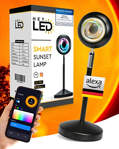 HEYLED® Sunset Lamp mit Smart Home Integration und App Steuerung - Inkl. EBOOK - LED Sunset Lampe für ein angenehmes Sonnenlicht (mit Alexa und Hey Google Sprachsteuerung)
