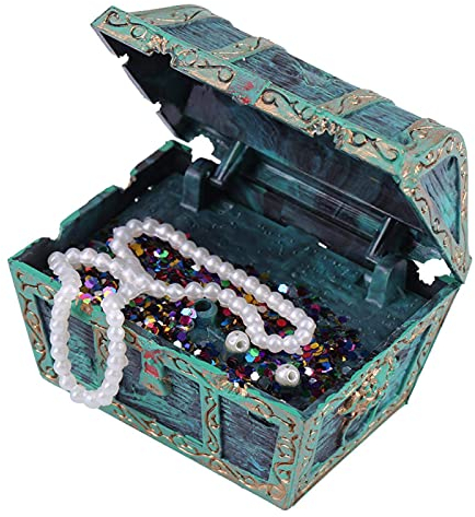 Aquarium Dekoration, 6x4,5x3cm/2,4x1,8x1,4 Zoll Schatztruhe Box Aquarium Ornament Schatzkiste Fischtank Harz Versteck Heimdekoration Unterwasser Landschaft Ornamente mit 10cm/3,9 Zoll Schlauch