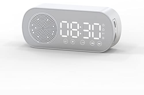 Radio Reloj Despertador Digital, Altavoz Bluetooth HiFi Radio FM Reloj Recargable Espejo, Pequeño Y Portátil, Admite Carga Micro USB, Reloj Despertador Dual - Reloj de Radio FM
