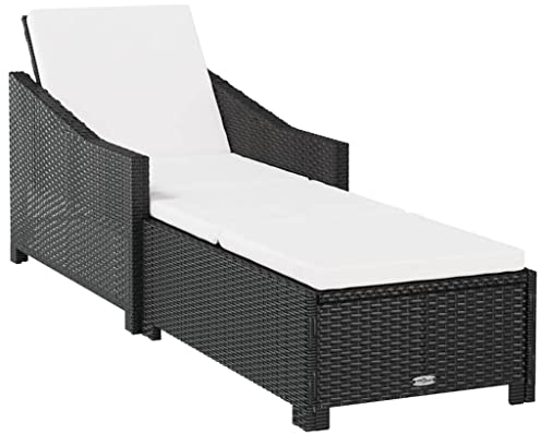 vidaXL Sonnenliege mit Cremeweißer Auflage Gartenliege Liege Rattanmöbel Gartenmöbel Relaxliege Saunaliege Liege Liegestuhl Poly Rattan Schwarz