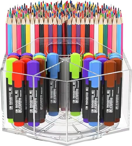 Catekro Organisateur de Bureau Rotation à 360 Degrés, Enfant Peu Encombrant Rangement de Pot Crayon, Crayons de Couleur, Pinceaux, pour Classe, Studio d'art et Bureau