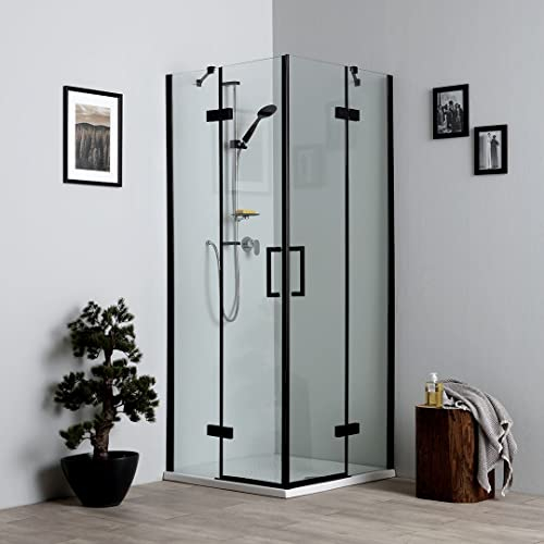 Box doccia quadrato senza profili 90x90 nero opaco e ante in vetro trasparente 6mm | London