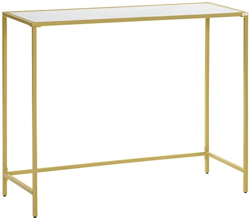 HOMCOM Table Console Table Console avec Cadre en Verre et Acier Entrée Hall d'entrée Meuble de Couloir Style Moderne Anti-basculement Capacité de Charge de 25 kg 100,5x35,5x80 cm Blanc & Or
