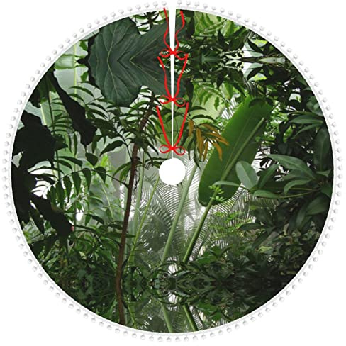 Tropical Rainforest Jungle Scene Pompom Christmas Tree Skirt, Christmas Tree Decorations, Tropical Rainforest Jungle Sceneinch Tree Skirt Pad Decoration, Best Choice for Winter Decoration