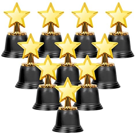 Mardatt 10Pcs Gold Star Trophy Awards, 4.5 Gold Award Trophies Awards Plastic Trophy Star Shaped Trophy Winner Trophy Cup Award for Party Favors Competitions Winning Prizes