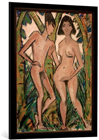 kunst für alle Bild mit Bilder-Rahmen: Otto Mueller Adam und Eva - dekorativer Kunstdruck, hochwertig gerahmt, 75x100 cm, Schwarz matt