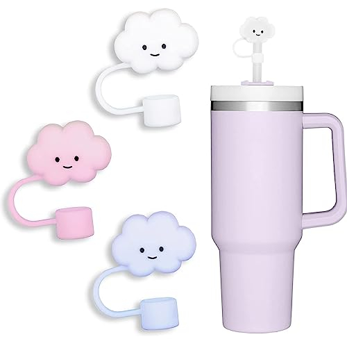 10mm Straw Cover, 3pcs Covers Cap for Stanley Cup 40 oz 30 Food Grade Silicone Cute Large Cloud Topper Tips Cover Protector Plugs Tumblers Accessories