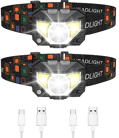 Victoper Head Torch Rechargeable, 2 Pack Running LED Head Torch 2500L 8 Modes Headlamps 60°Adjustable IPX4 Waterproof Head Light for Running Camping Fishing Cycling Kids Adult, Red,white