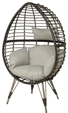 JARDIDECO Fauteuil œuf de Jardin sur Pieds Evora en résine tressée Brun