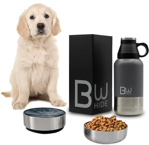 BWOTTLE ONE borraccia cane portatile | Kit borraccia per cani portatile con due contenitori svitabili + tappo | Abbeveratoio per cani per montagna | Bottiglia per cani in viaggio 950ml acciaio inox