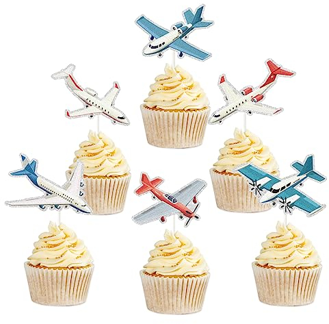 18 Pcs Airplane Cupcake Topper,Baby Shower Favors, Aircraft Sign,Aviation Fighter Theme Kids Birthday Baby Shower Party Supplies for Boys and Girls