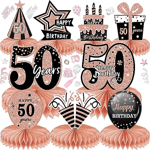 LWAIX 50 Geburtstag Deko Männer Frauen 10Stk Tischdeko Geburtstag Dekoration mit 30g Deko Konfetti für Waben-Tischdekoration Party Zubehör Tischdekorationen Papier (50)