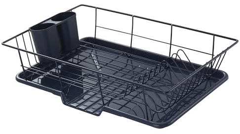 Sweet Home Collection Drying and Storage-Includes Cutlery Holder and Drainboard-Maximize Countertop Space, Metal Plastic, Navy