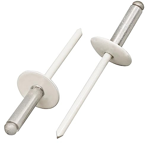 SKIR'CO Lot de 10 rivets aveugles à bride large en aluminium 4,8 x 18 mm Mandrin en acier inoxydable RAL 9010 Blanc pur