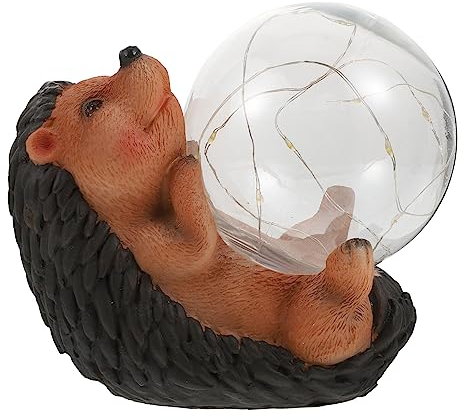 DOITOOL Wohnkultur 1 Stück Igel Der Eine Lampe Hält Igelskulpturen Knister- Solarleuchten Figur Licht Gartendekoration Handskulptur Heimdekorationen Feen-Solarleuchten Haushaltsdekoration