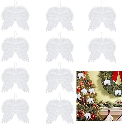 Weiß Klein Engelsflügel, 10 Stücke Engel Flügel Weihnachtsbaum, Engelsflügel Deko, hängende Engelsflügel, Fantasie Engel Weiße Feder Flügel Ornament, für Weihnachtsfeier Dekoration DIY Handwerk
