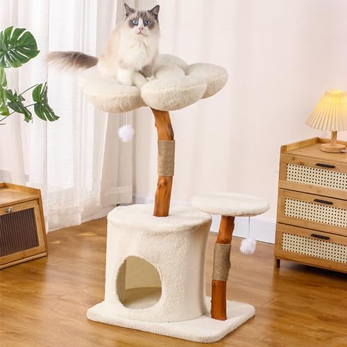 ANram Kratzbaum-Blumen-Katzenwohnung mit großem Haus und mit Sisal umwickeltem Pfosten für Wohnungskatzen