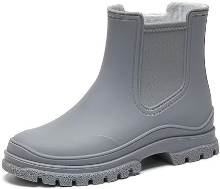 Scarpe da Pioggia Corte da Donna Stivali Wellington Stivali alla Caviglia Moda Stivali da Donna Tubo Basso Impermeabile Autolavaggio Scarpe Chelsea da Esterno Taglia 36-41 (38,Grigio)