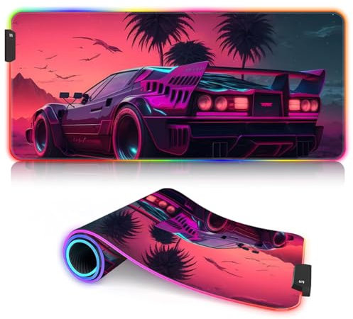 XL RGB Tapis Souris Jeu LED Tapis Souris Tapis Souris RGB Tapis Souris Jeu Clavier Tapis Souris Cadeaux Jeu Rétro Vague Voiture colorée 11,8 x 31,49 Pouces