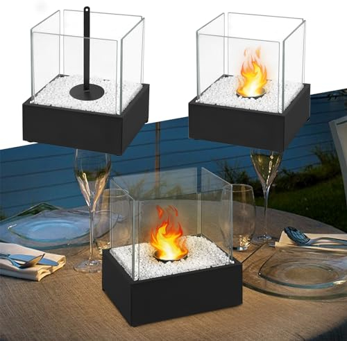 CEEDIR Cheminée de table au bioéthanol d'intérieur au bioéthanol - Cheminée d'extérieur avec décoration - Petites pierres en verre et acier inoxydable - Pour balcon, jardin, décoration rectangulaire,