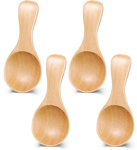 Baderke Kleine Holzlöffel, 7,9 x 3,6 cm, Mini-Holzlöffel, handgefertigt, winzige Natur-Holzschaufeln für Kanister, Küche, Kochen, Gewürze, Öl, Kaffee, Tee, Zucker, Gewürze, Eis, Salz, 4 Stück