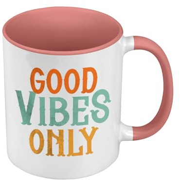 Good Vibes Only Music Funk 70's Vintage Retro Style Tasse mit Henkel und farbigem Innenfutter, Rosa
