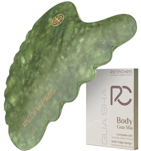 Rena Chris Outils Gua Sha pour le Corps,Outil Jade GuaSha Naturel, Bâtons de Massage Manuels pour Sculpter la Mâchoire et Réduire les Poches, Masseur de Soins de la Peau pour Tout le Corps