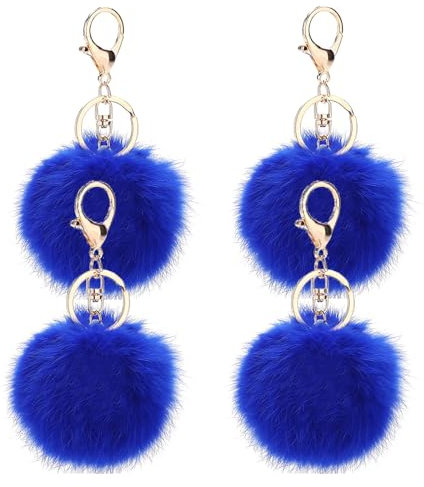 JK Home Lot de 4 Porte-clés Pompon en Fausse Fourrure Pendantif pour Sac à Main Voiture Bagage Porte-clé Saint-Valentin Anniversaire Bleu Marine