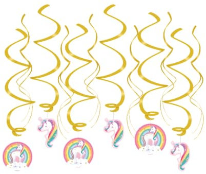 PD-Party: 12 Stück Luftschlangen für Geburtstage - Wirbel im Einhorn-Design - Happy Birthday Girlande - Einhorn Geburtstag Deko für Jungen & Mädchen - Einhorn Deko für den Kindergeburtstag - 70 cm