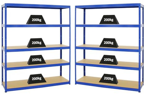 PROREGAL Mega Deal 2er-Set Schwerlastregale Giant Elephant 180x150x45cm mit 5 Ebenen Fachlast 200kg Blau, Kellerregal, Steckregal, Garagenregal, Lagerregal