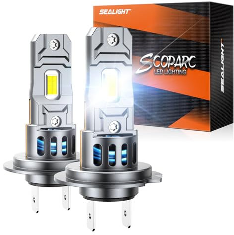 SEALIGHT 2025 Ampoules de phare LED H7, 1:1 Mini Size S2S 33000LM 900% Brightness 140W 6500K 14000RPM Cooling Fan, Halogen Replacement, Plug-N-Play, Pack of 2