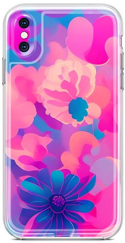 Berkin Arts Compatible with iPhone XS Case/iPhone X Case (Not for iPhone XS Max) Clear Silincone Cover Pink Flower Floral Design Trendy Abstract