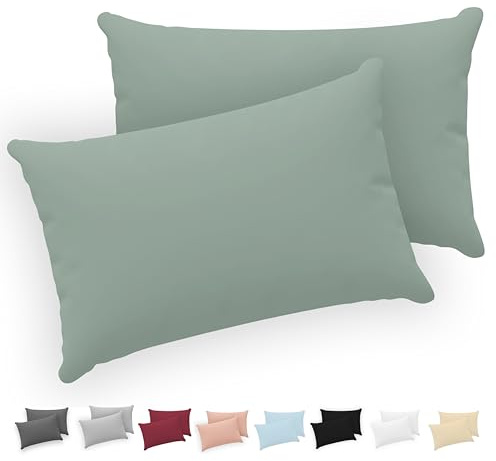 Twinzen - Kissenbezug 40x70cm - 2er Set - 100% Baumwolle - Grün | Oeko-Tex zertifiziert · mit Reißverschluss · Kopfkissenbezug & Kissenhülle · Jersey · 150 g/m² · Weich · Waschbar