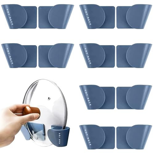 GVPOELR Pot Lid Holder, 6 Pairs Pot Lid Wall Holder, Pot Lid Holder Wall, for Kitchen Appliances, Keep the Pan Lid Rack of Your Kitchen Appliances Tidy, Blue