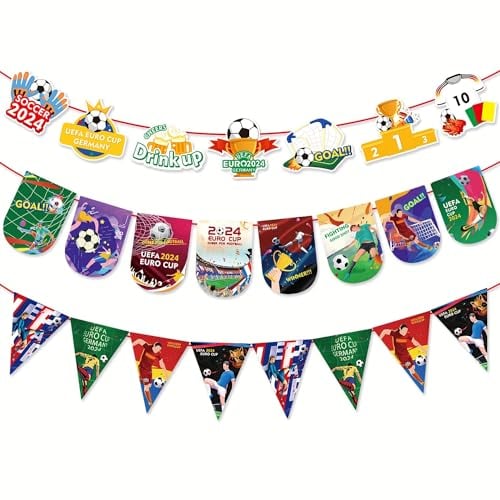 Euro 2024 Fußball Wimpel, Fußball-Thema Euros Wimpel Banner - Papier-Materialien, europäische Fahnen Wimpel Meisterschaft Flagge Dekor für Sport Spiel Garten Party Dekorationen
