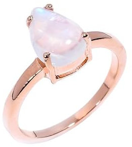 HIMALYA QUARTZ Bague en argent pour femme et homme avec pierre naturelle en pierre de lune, bague de fiançailles, mariage, R-005-24-6.5, or rose