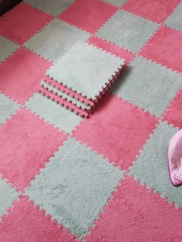 12Pcs 30cm Carpet Padding,foam Floor Tiles,Interlocking Carpet Shaggy Soft EVA Foam Mats RV Carpet Tiles For Bedroom, Playroom,Exercise(Grey and red)