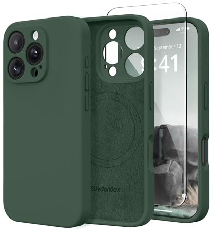 SuydanBox Magnetic for iPhone 16 Pro Max Case, Compatible with MagSafe, [Full Camera Protection][Screen Protector] Silicone Shockproof Protective Phone Case for iPhone 16 Pro Max 6.9, Alpine Green