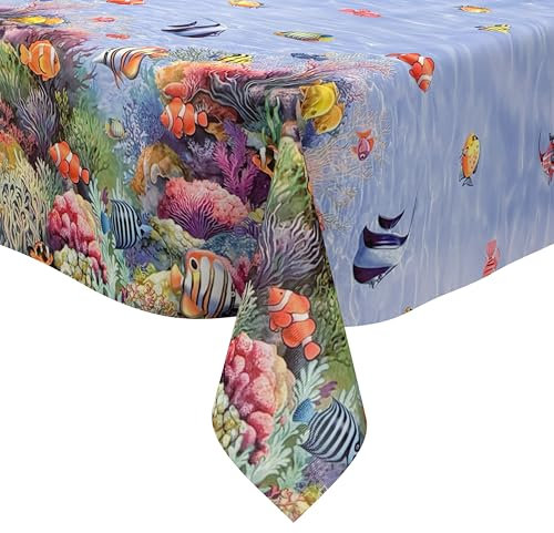 KEVKUS Wachstuch Tischdecke K11A Südsee Fische Korallen wählbar in eckig, rund und oval - Größe eckig 140x300cm Schnittkante