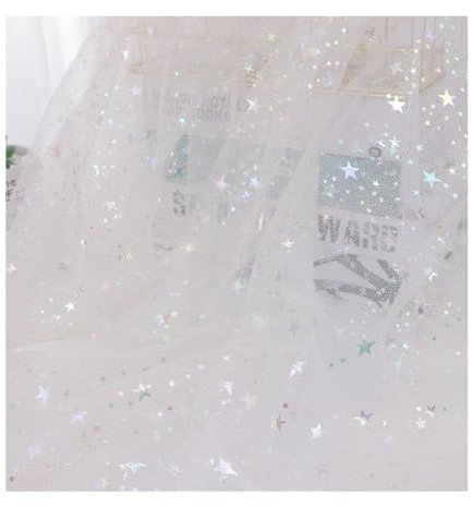Bieiyhe Tüllstoff Glitzer 150cm X 2 Yards,Dekostoff Mit Sternen,Sparkly Stoff,Tischband Tüll Netz,Tüllstoff Tischläufer,Garn Tüll Weich,Tüllband Deko Garn,Tischläufer Pailletten für Tutu-Röcke Basteln