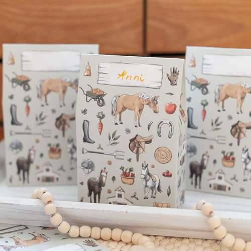 10x Pferde Mitgebseltüten für Kindergeburtstag – Nachhaltige Geschenktüten aus FSC Papier – Party Mitgebsel Tüten für Mädchen und Jungs – Geburtstagsfeier Giveaways, Papiertüten Pferde