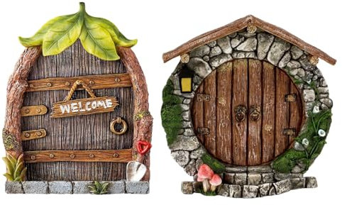 Miniatur-Feengarten-Elfen-Türornamente, 3D, 2 Stück, für Baum, Heimdekoration, Garten, Hof (Feentür-A)