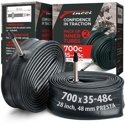 Fincci Fahrradschlauch 28 Zoll 700x35c-48c Presta Ventil 40-622 Schlauch | 2er Set Fahrradschläuche 700x35C/700x38C/700x40C/700x42C/700x45C/700x48C, 48 mm Presta-Ventil für Trekkingräder und Rennräder