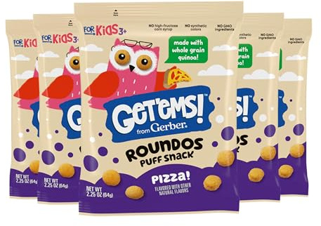 Get'ems! di Gerber, snack per bambini, bignè rotondi per pizza, realizzati con quinoa integrale, calcio per sostenere ossa forti - confezione da 5
