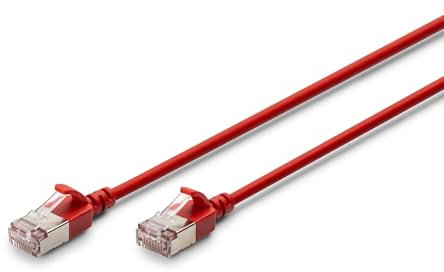 DIGITUS Cable LAN Cat 6A – 0,3 m – Versión delgada AWG 32/7 – 10 Gbit/s – Cable de red RJ45 – F/FTP – PoE+ – LSZH – Compatible con Cat-7, Cat-6, Cat-5e – Rojo