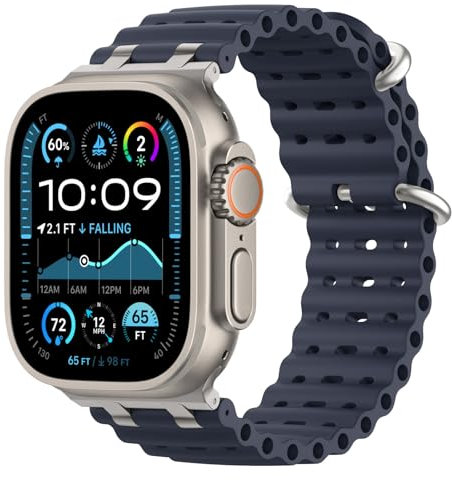 Astorgos Correas Ocean Compatible con Apple Watch Ultra2/Ultra 49mm,S10 46mm,9/8/7 45mm,SE2/SE/6/5/4 44mm,3/2/1 42mm,Correa de Reloj Deportiva con Conector Metálico para Hombre Mujer,Plata/Azul Marino