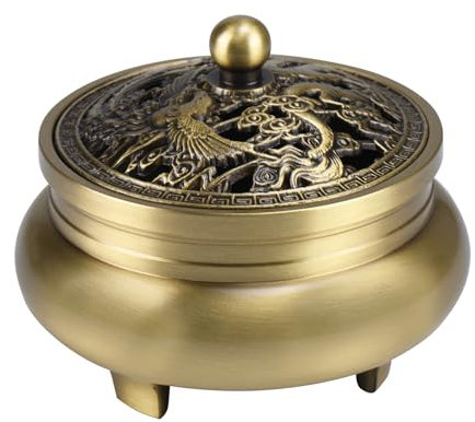 TAIYOU Vintage Brass Incense Burner with a Holder for Incense Sticks Metal Burner with 3 Feet Works for Sticks Cones Mini Incense Holder for Bedroom Aromatherapy Spa Yoga Gift Dragon and Phoenix