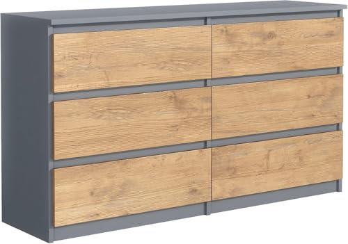 meble masztalerz Commode 138,5 cm - avec 6 tiroirs – 138,5 x 78,5 x 39 cm - Meuble de Rangement - Commode Chambre - Meuble Salon Classique (Anthracite/Lancelot)